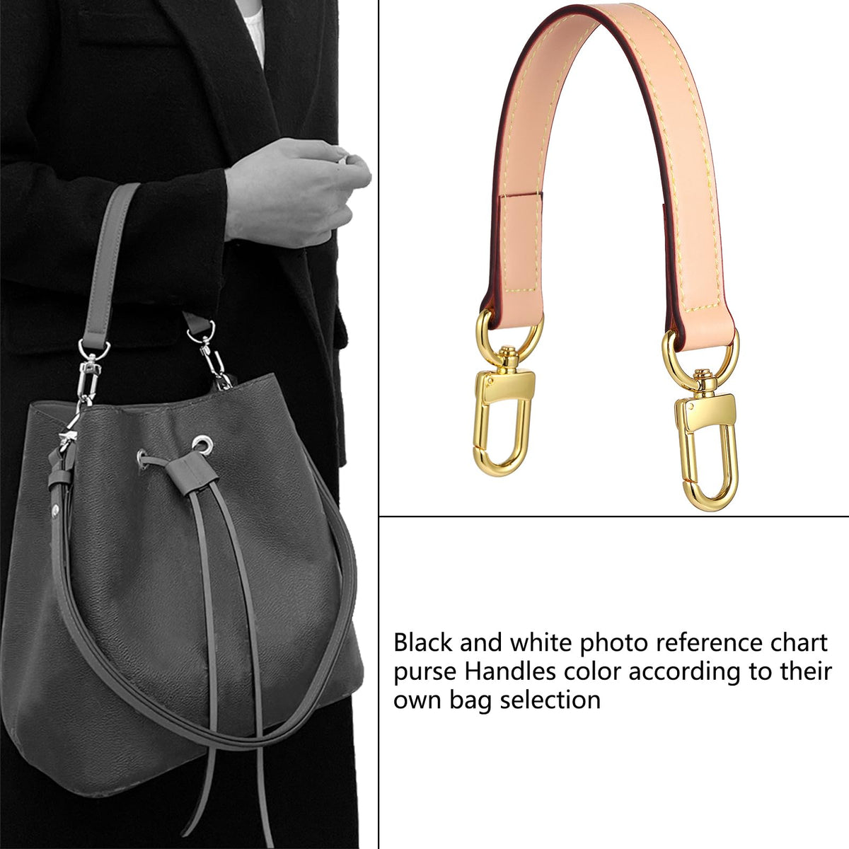 YAZHIMI Genuine leather purse Handle compatible with Neonoe for Metis Noe BB NM Beaubourg Hobo (Beige-purse handles)