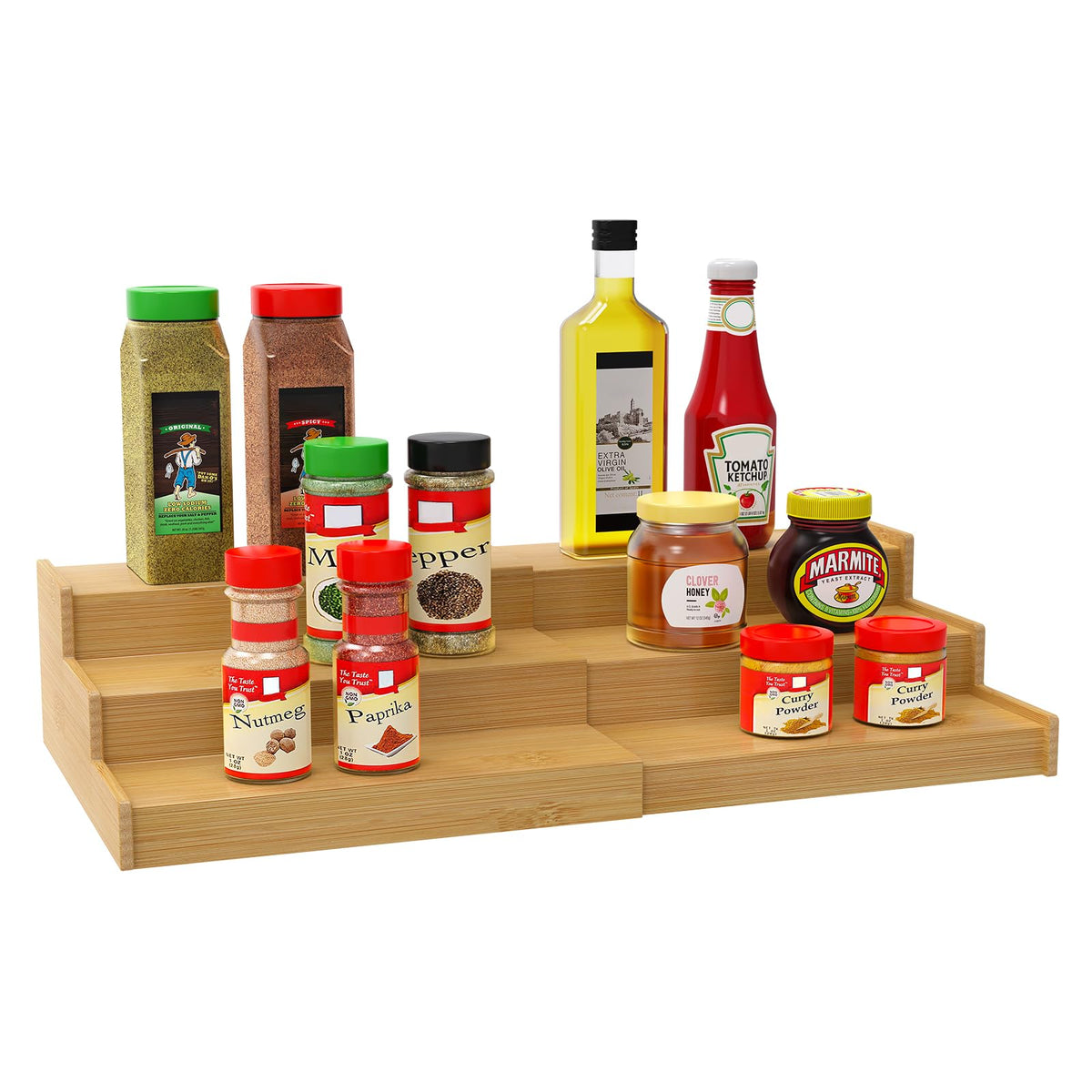Lenwi Spice Rack Organizer for Cabinet, 3 Tier Expandable Bamboo Spice Storage for Kitchen Cupboard Pantry
