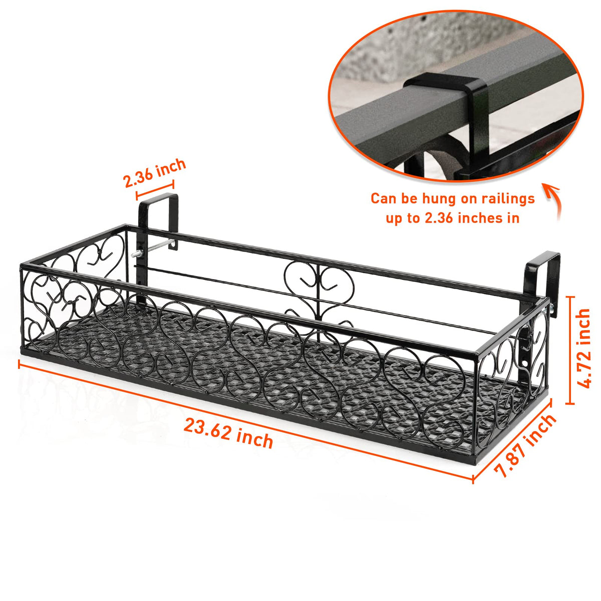 Fitlyiee Balcony Flower Pot Stand Rack Patio Railing Shelf Plant Pots Holder Windows decorate (L, Black)