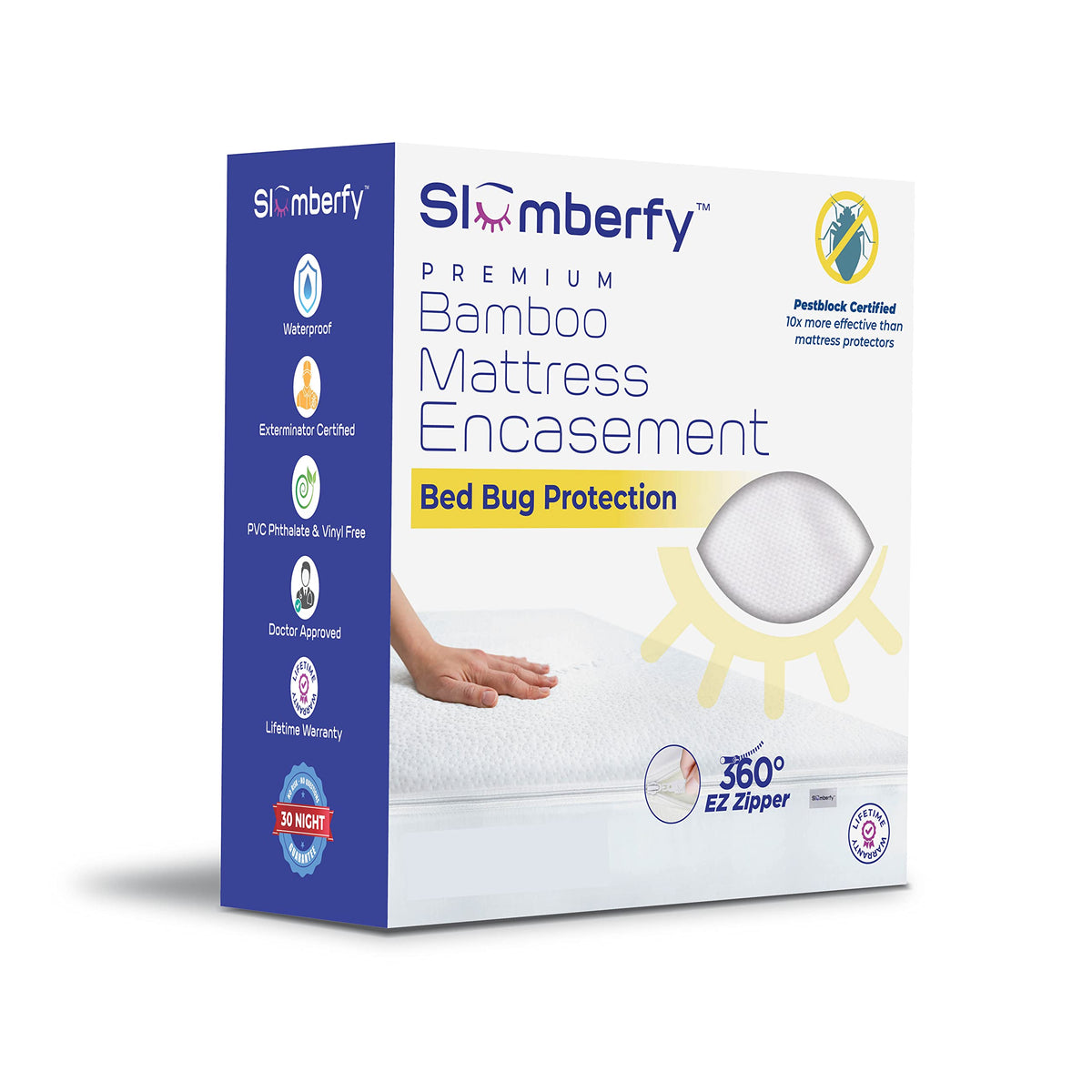 Queen Size Waterproof Bamboo Mattress Encasement by Slumberfy - Premium Skin-Safe Mattress Protector with 360° EZ Zipper, Lab-Tested Bed Bug, Zippered Encasement (60x80 in)