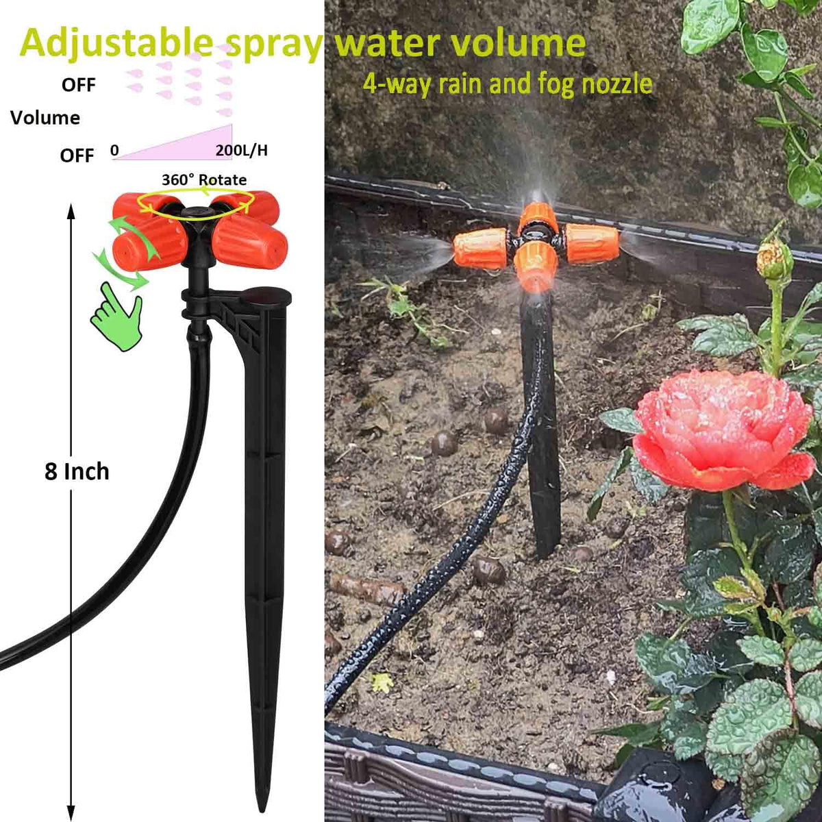 Drip Irrigation System for Garden with Water Timer, Main ID 1/2inch 32Ft and 1/4inch 131Ft Water Hose, 2-Zone Watering System Sufficient Water Pressure, Irrigation Dripper Waterflow Evenly Easy DIY