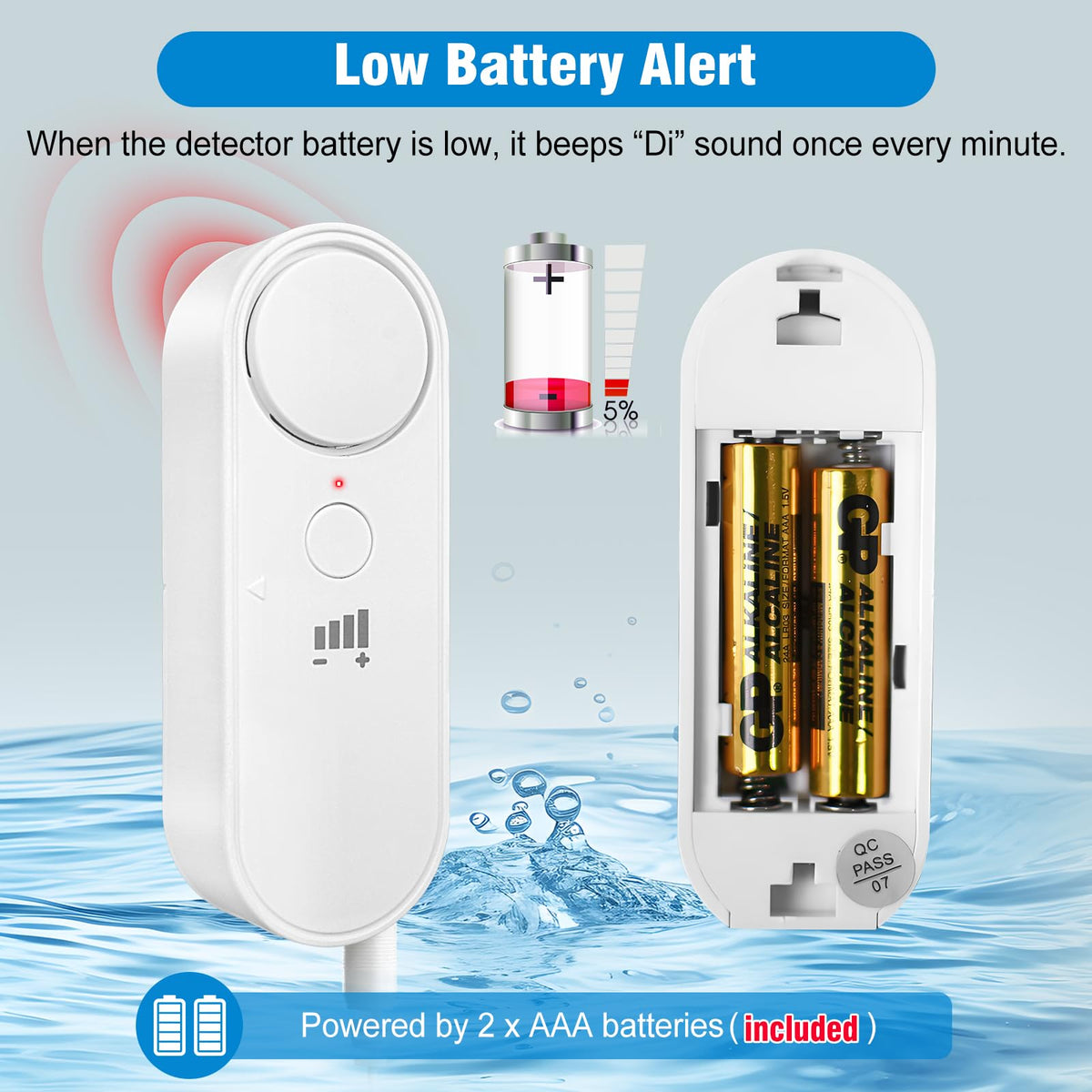 Daytech High / Low Water Level Sensor 100 dB Sump Pump Alarm, Water Level Detector with 78 inch Detector Cable and 4 Volume Levels, Suitable for Water Tank/Aquarium, Swimming Pool/Basement(1PC)