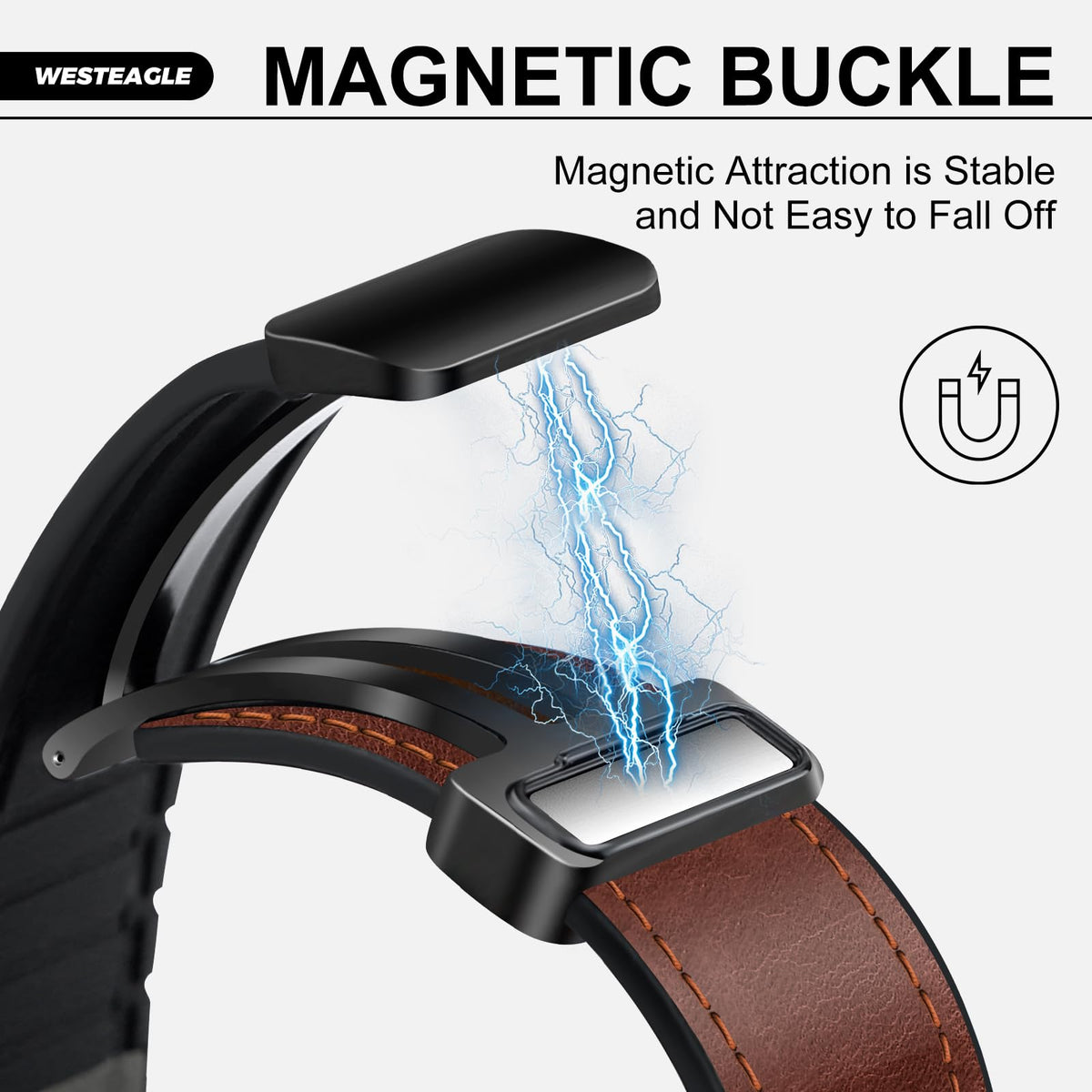 WestEagle Magnetic Leather Bands Compatible with Apple Watch 49mm 46mm 45mm 44mm 42mm(S3/2/1) for Men Women, Genuine Leather with Magnetic Buckle for iWatch Ultra1/2/3 Series SE11/10/9/8/7/6/5/4/3/2/1