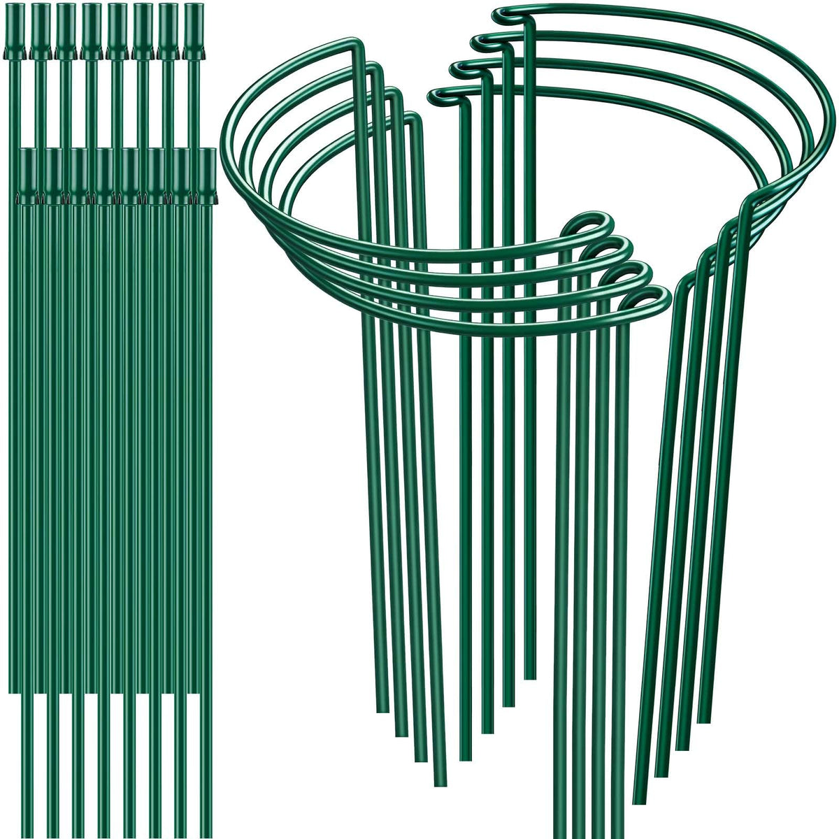 8 Pack 32 or 16 inch Adjustable Plant Support Stakes, Heavy-Duty Half Round Peony Support, Garden Plant Stakes Cage for Outdoor Plants, Peony, Tomato, Hydrangea, (16In Support +16In Extension Tubes)