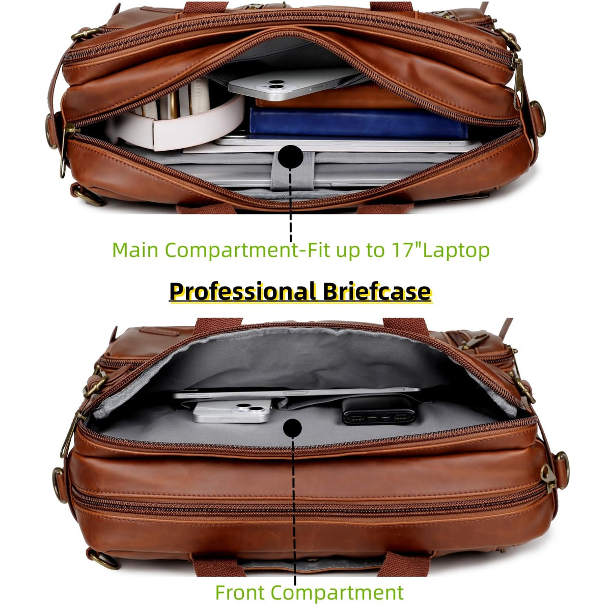 Baosha Leather Laptop Briefcase Backpack Hybrid Large 17 inch Laptop bag Travel Carry on Backpack Vintage for Men HB-22 (Brown)