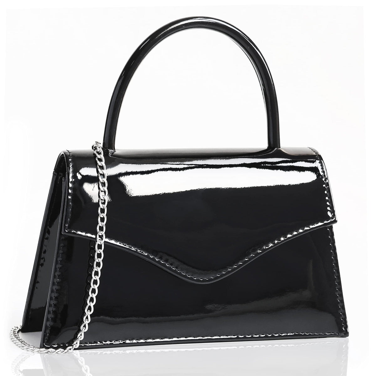 Milisente Women's Evening Bag Bridal Party Clutch Purses Cocktail Prom Handbags with Patent Leather(Black)