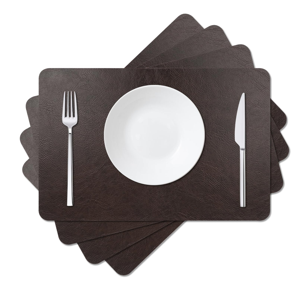 EDanle Cowhide Pattern Faux Leather Placemats Set of 4,Heat Resistant Non-Slip Waterproof Wipeable Washable Kitchen Dining PU Table Place Mats,Double-Sides Available,Black Brown