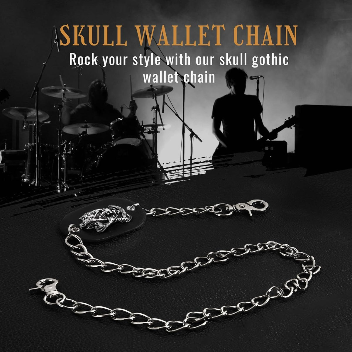 ZEKEE Skull Gothic Chain Wallet Leather - Punk Bifold Halloween Goth Accessories | Unisex, Black