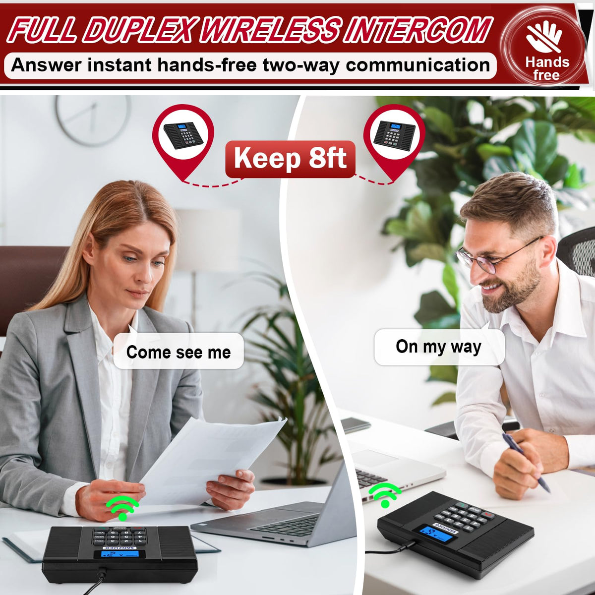 SANZUCO Intercoms Wireless for Home 60D, 2025 Hands Free Intercom Long Range, Clear Sound Wireless Intercom System for House, 18 Channels Two Way Real Time Intercom System for Business Office
