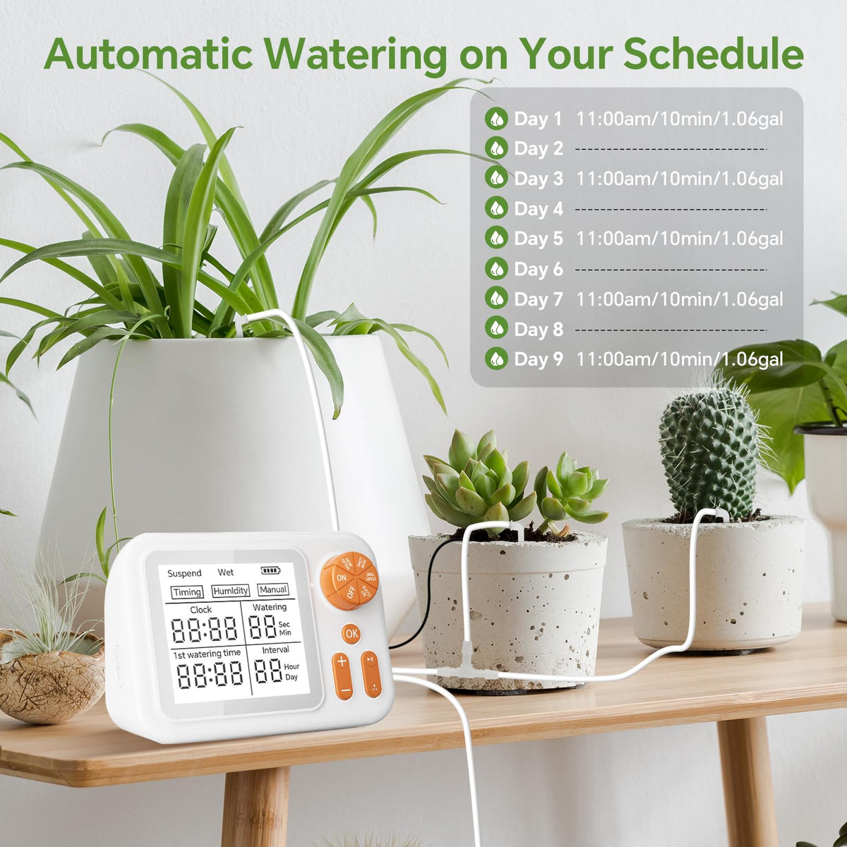 Automatic Plant Waterer Indoor with Large Display for Pot Plants, Cycle & Soak Mode Vacation Self Watering Drip Irrigation System Device Kit Office Patio Greenhouse Grow Tent Water 10-15 Plants