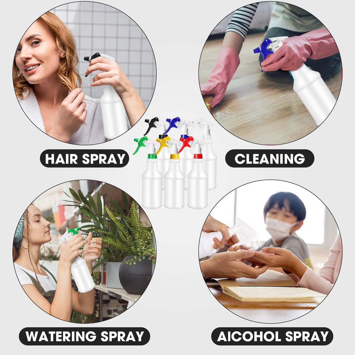 Eccliy 12 Pcs 16 Oz Plastic Spray Bottle, Adjustable Empty Reusable Sprayer for Cleaning, Planting, Water, Bathroom and Kitchen, BBQ, Commercial and Residential (Original,Multicolor)