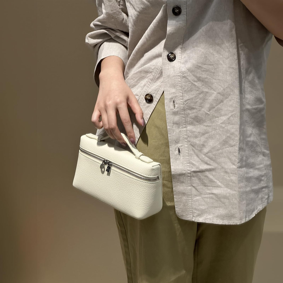 Crossbody Bag for Women Top-Handle Pouch Mini Bag Designer Shoulder Leather Handbag Trendy Purse (Beige)