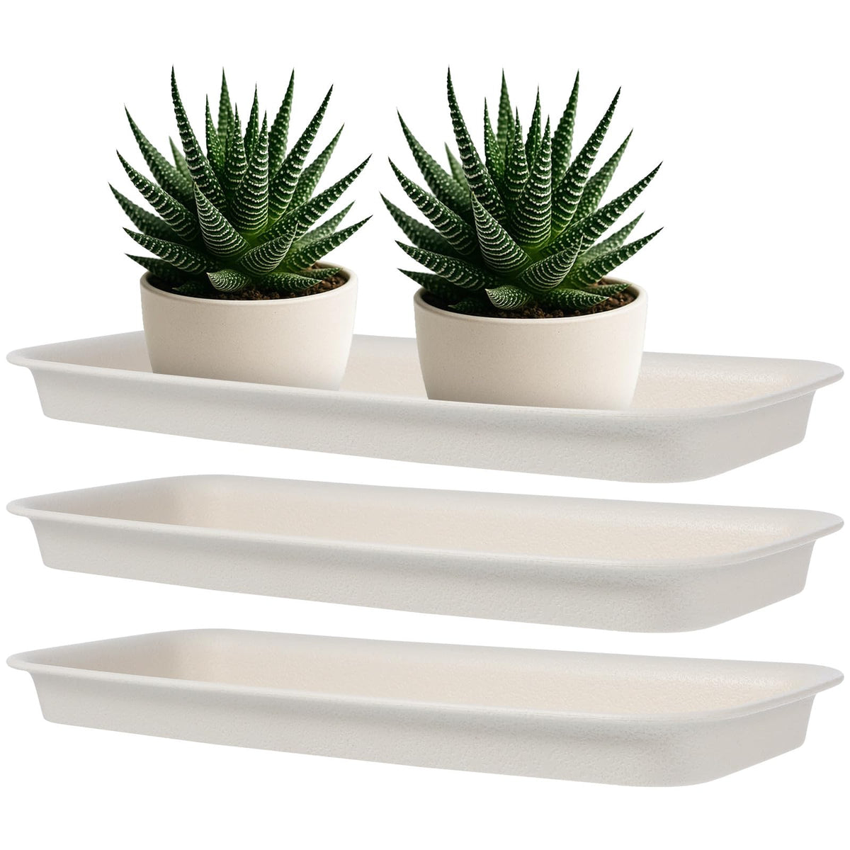 Toddmomy 3-Pack Rectangular Plant Saucer (13.4" x 5.5"), Plastic Drip Tray for Windowsill, Water Catcher Base for Indoor Outdoor Potted Plants, Reusable (White)