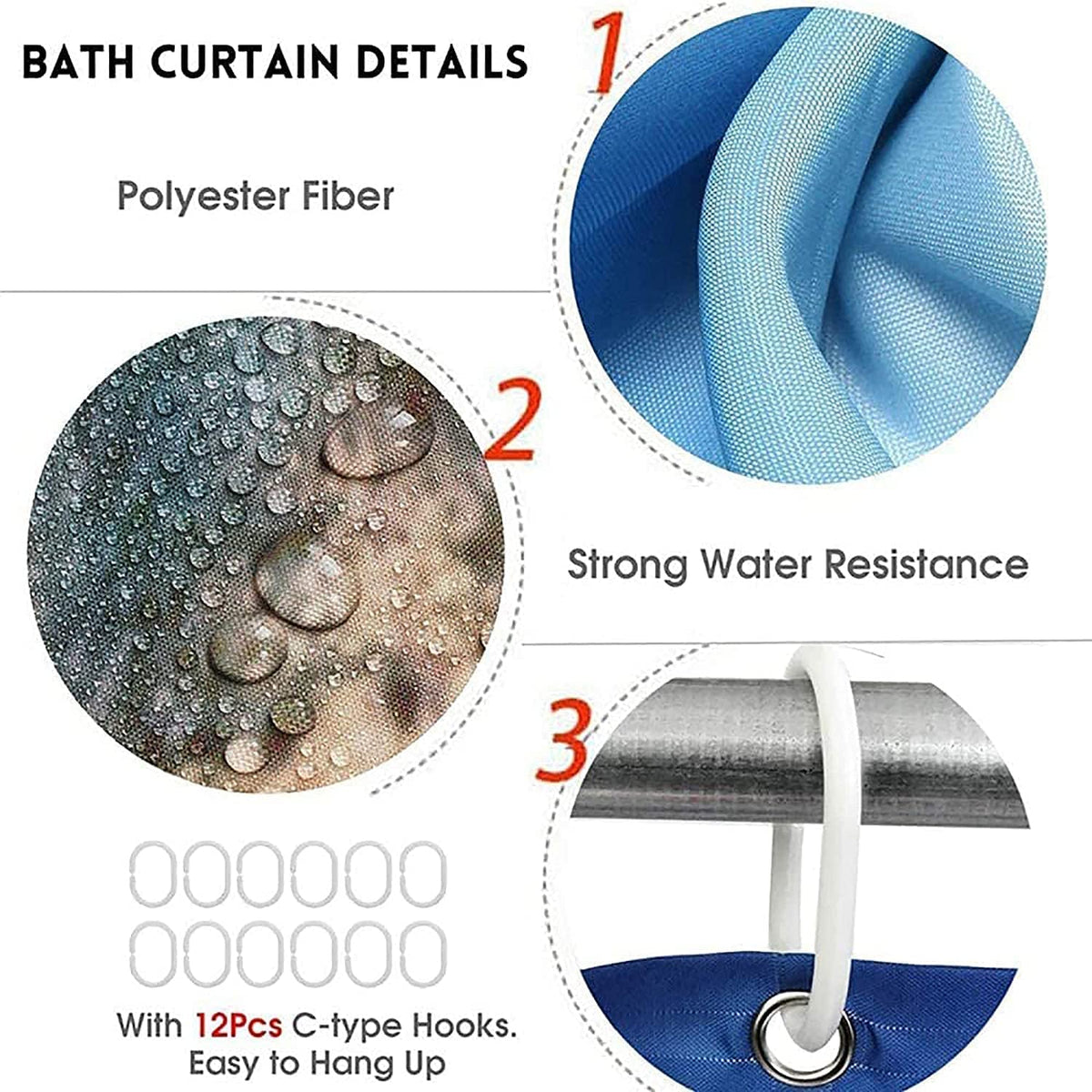beifivcl 4Pcs Luxury Marble Shower Curtain Sets, Bathroom Sets with Shower Curtain, Toilet Lid Rug, Bath Mat and Contour Mat, Shower Curtain with 12 Hooks for Bathroom Set Decor 72 x 72 Inch, Black﻿