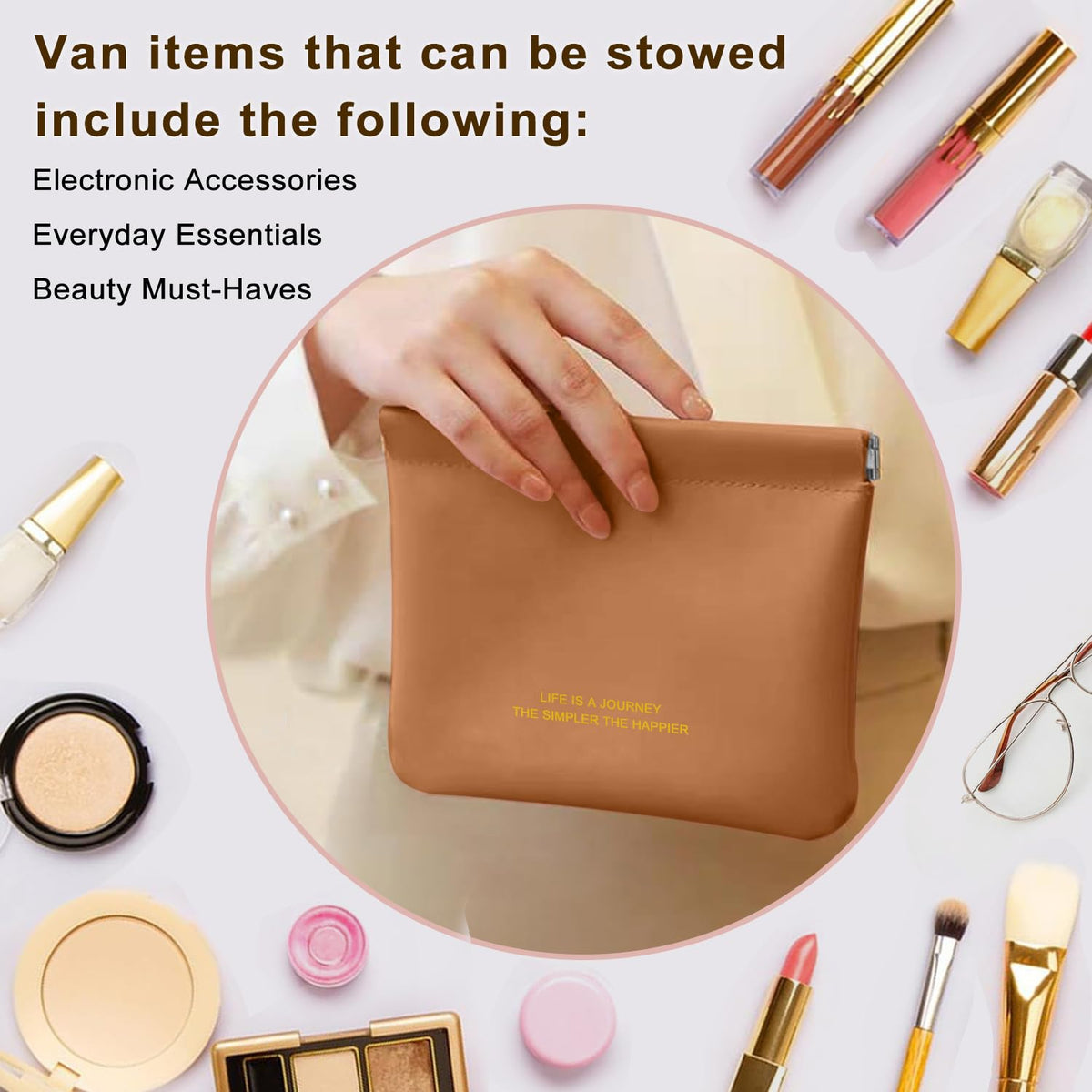 Yhwocd 6 Pack Small & Regular Size Leather Makeup Bag & Coin Pouch Organizer, Snap Closure, Portable Mini Storage Bag for Purse, Traveling & Commuting