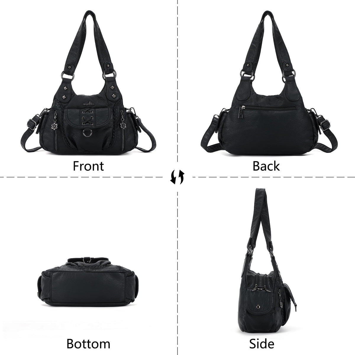 Angel Kiss Small Purses for Women Hobo Shoulder Bags Y2K Vegan Leather Multi-Pocket Handbags Designer Tote Bag with Crossbody Strap,Black