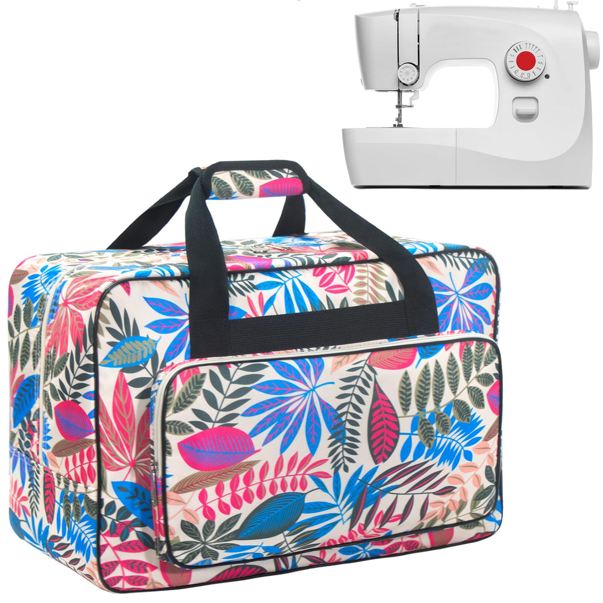 Haroranax Sewing Machine Carrying Case, Sewing Machine Carrying Case Tote Bag, Universal Tote Storage Bag with Pockets and Handles, Suitable for Most Standard Singer, Janome (Milk White)