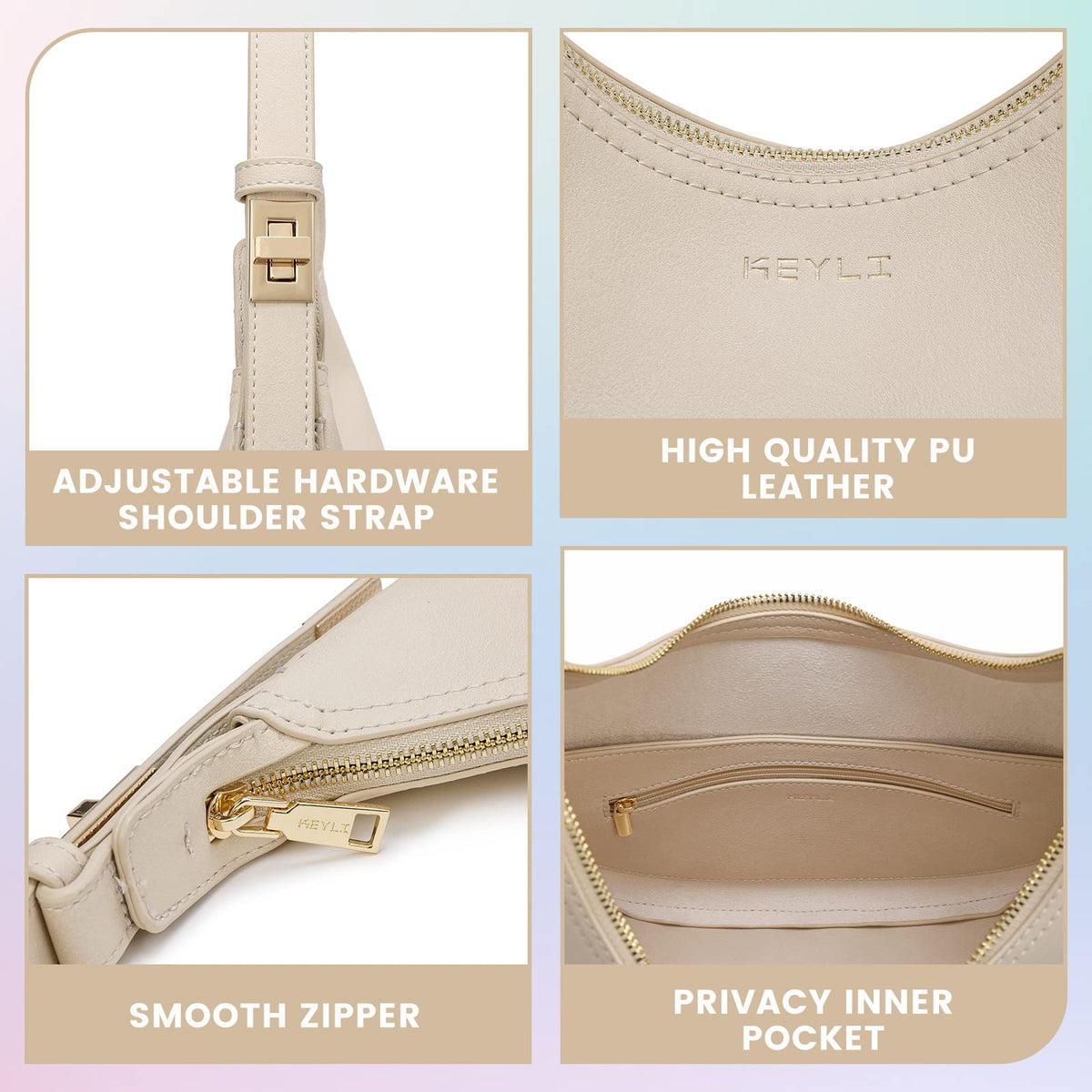 Keyli Women's Waterproof Leather Small Clutch Purse, Trendy Zipper Top Handle Bags, Mini Purses, Cute Tote Bags with Adjustable Strap, Khaki