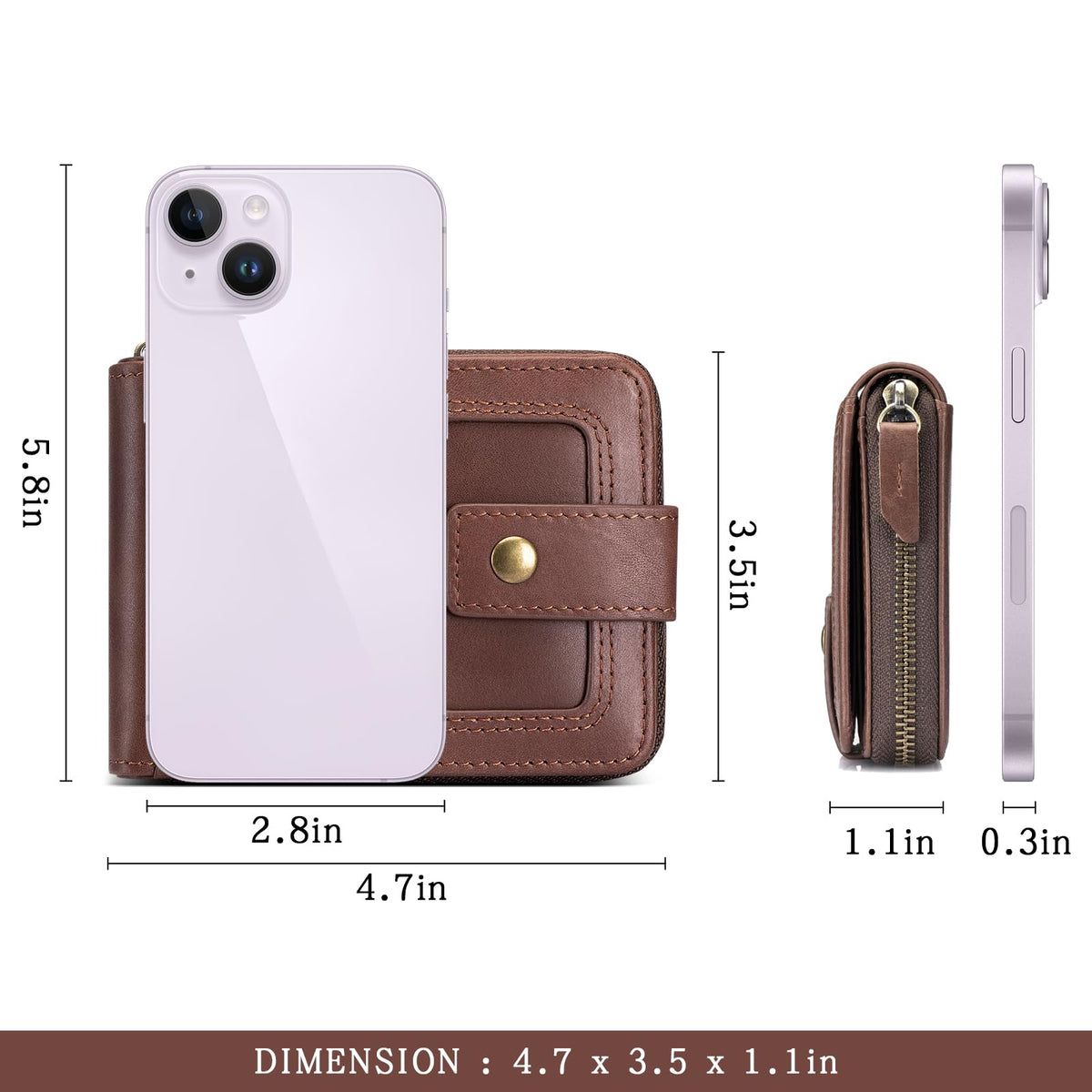 SCHLATUM Genuine Leather Zipper Wallet for Men RFID Blocking Large Capacity Vintage Wallet with Coin Pocket ID Window, Coffee