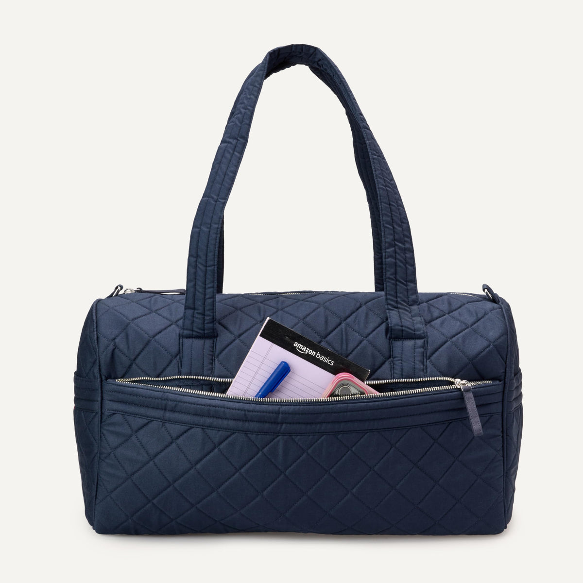 Amazon Essentials Women's Quilted Weekender Duffel Gym Bag with Trolley Sleeve, Navy, One Size