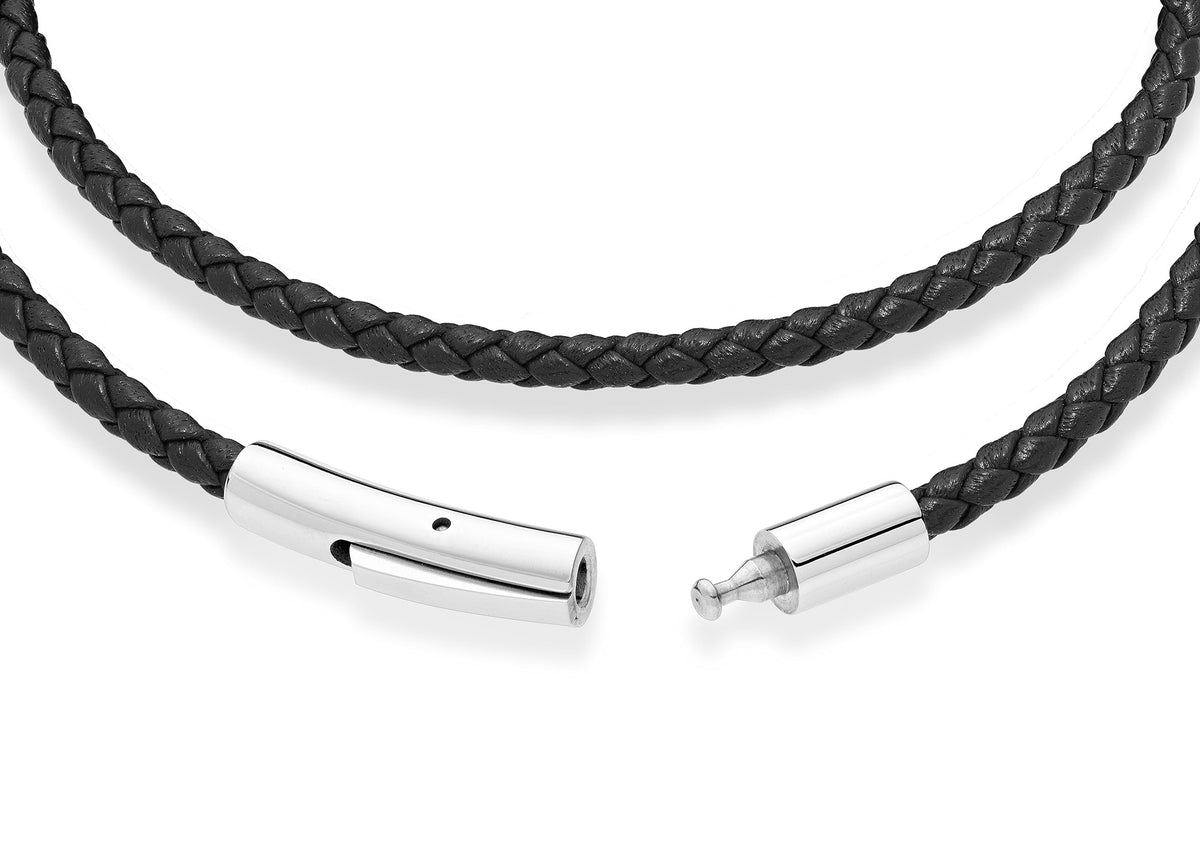 Miabella Genuine Italian Double Wrap Braided Leather Bracelet for Men Women, Stainless Steel Clasp, Made in Italy (Black, Large - 9" Length)