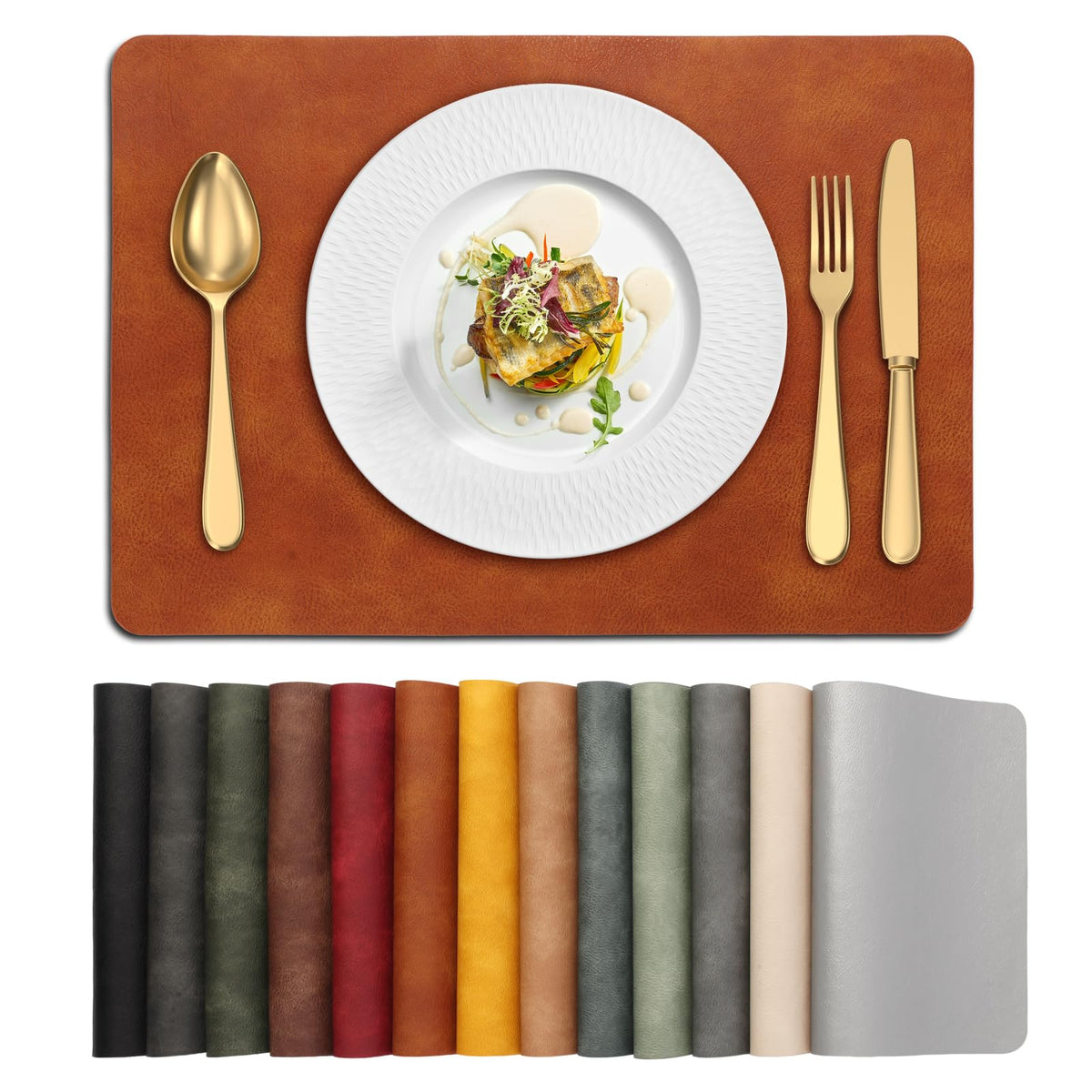 UnivoColors Placemats,Heat Resistant Placemats Set of 6 Washable 12 x 17 Inch,Waterproof Table Mats,Wipeable Pu Place Mats for Kitchen,Dining Room.Reddish Brown