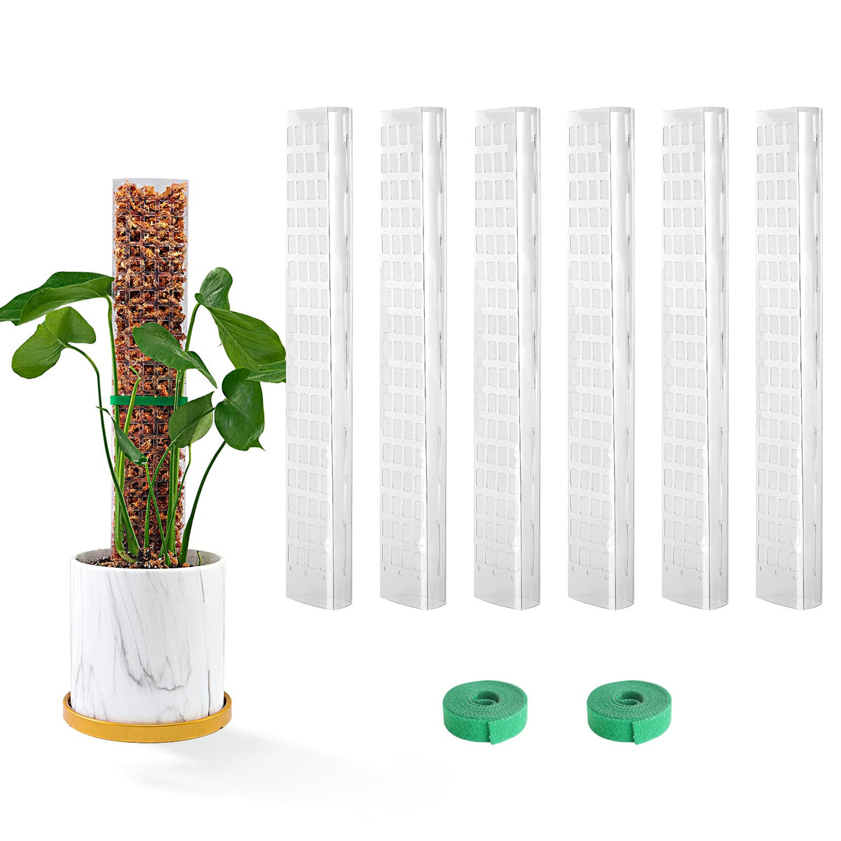 Bluepro 15 Inch 6 Pcs Plastic Moss Pole for Plants Monstera, 6×15'' Plant Poles for Climbing Plants, Plant Support for Indoor Plants Work with Sphagnum Moss