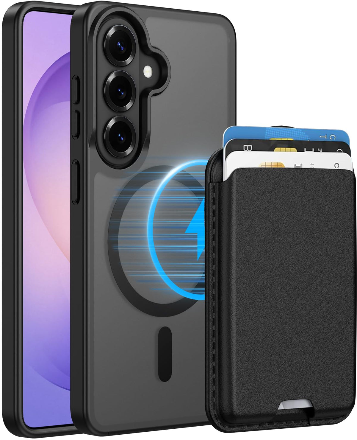 Ntwinro Magnetic for Samsung Galaxy S26 Case, Detachable Magnetic Wallet with Card Holder, [Fit for MagSafe] Military-Grade Shockproof Translucent Matte Anti-Scratch Phone Case, Black