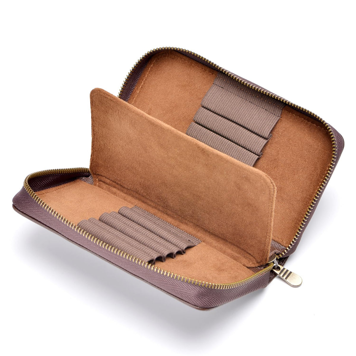 Asvine Fountain Pen Case Genuine Leather Pen Case 10 Divided Slots Coffee, Rollerball Pen Holder Handmade Display Organizer Zippered Pouch