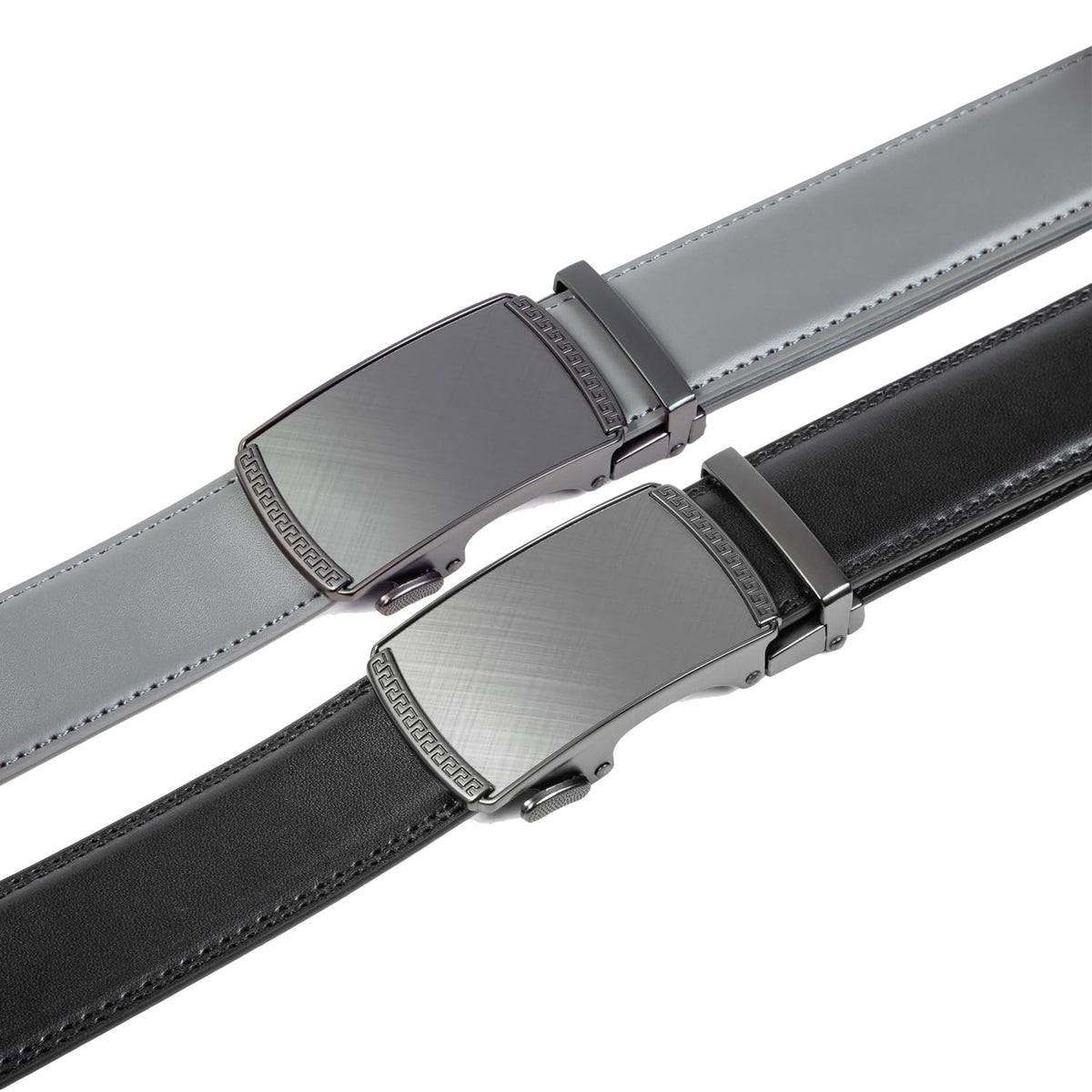 Founders & C Mens Belt 2 Pack,Leather Ratchet Click Belt Dress with Slide Buckle 1 3/8" in Gift Set Box- Size Adjustable (Black/Grey Golf Belt, 28"-42" Waist Adjustable)