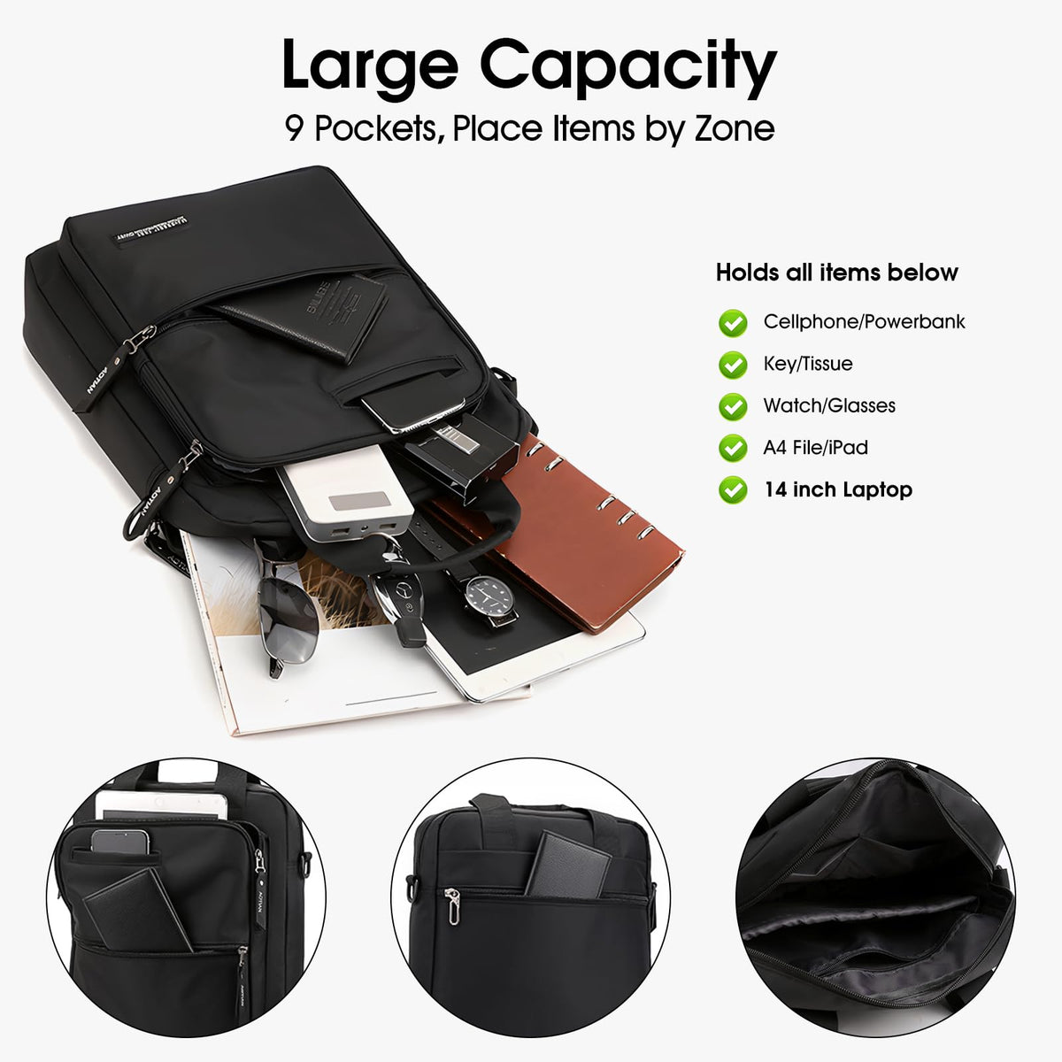 Coolymee Nylon Messenger Bag for Men,14-inch Laptop Bag Large Casual Crossbody Shoulder Bag Waterproof Handbag Lighweight Sling Pack with Adjustable Straps for Work Business Travel