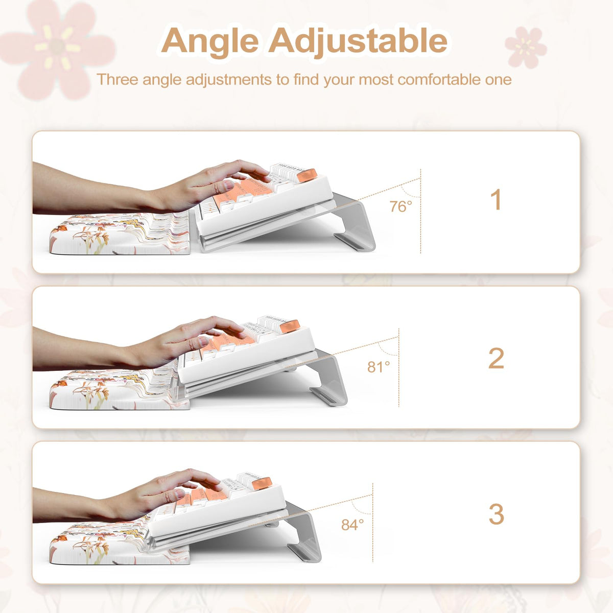 AnyShock 2 in 1 Acrylic Computer Keyboard Holder with Soft Wrist Rest, Butterfly Keyboard Wrist Pad, 3-Level Height Adjustment for Ergonomic Typing, Wrist Rests for Office (White)
