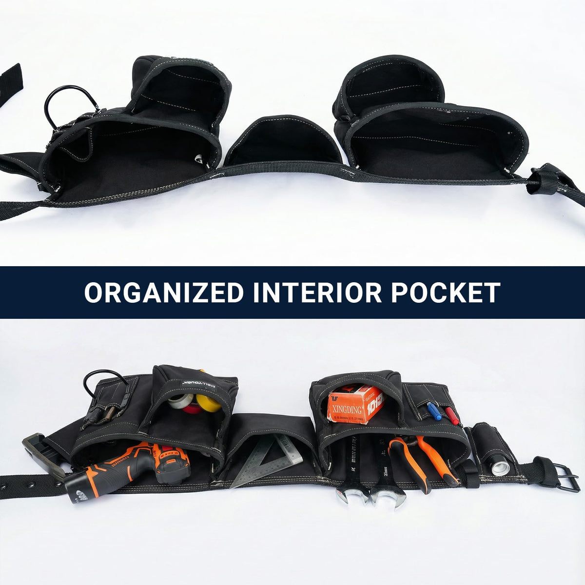 MELOTOUGH 14-Pockets Professional Tool Belt with Suspenders,Heavy Duty Tool Bag and Pouch Combo for Carpenters,Construction,Electricians(Black, 33''-49'')