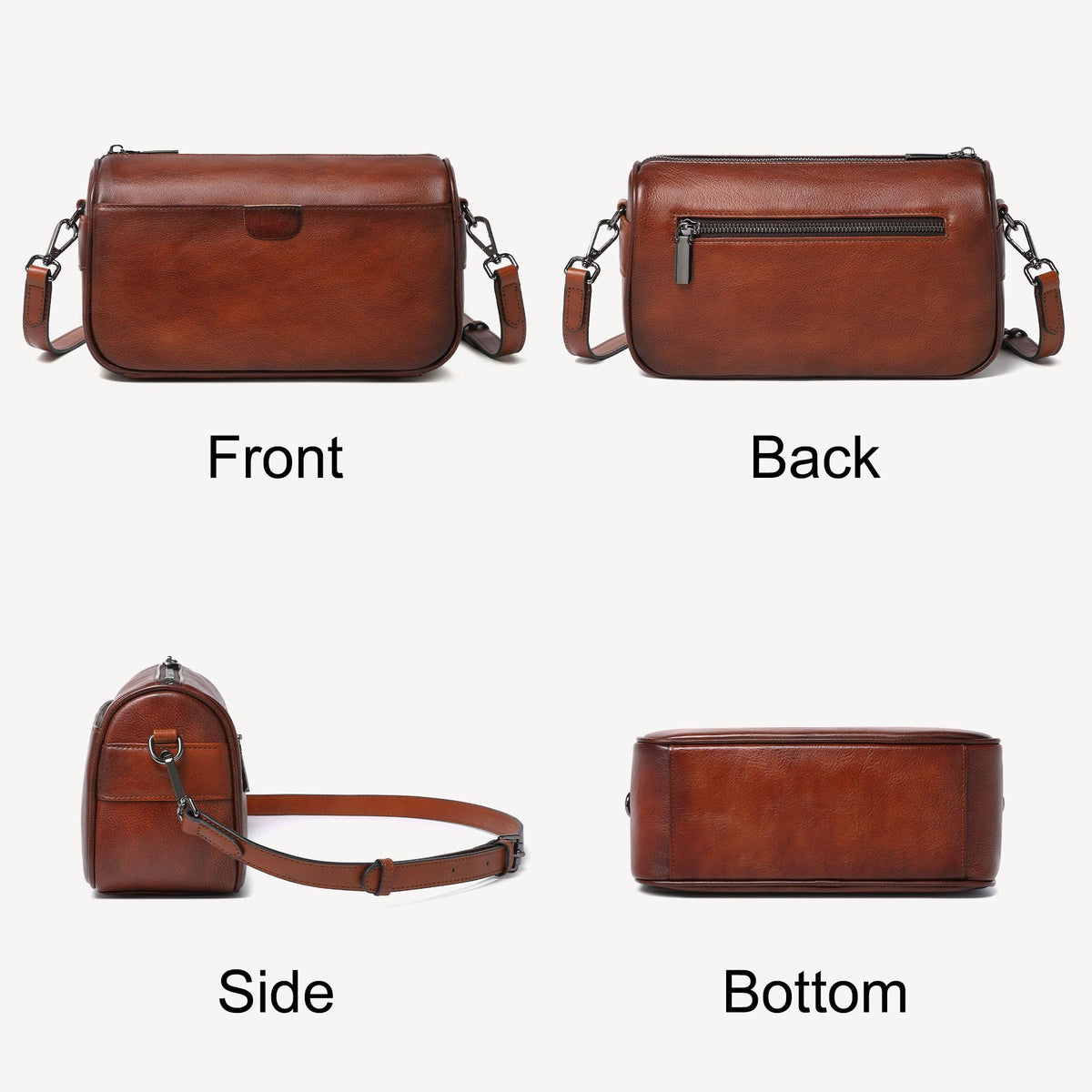 Genuine Leather Crossbody Purses Bag for Women,Travel Casual Handbag Bag, Small Shoulder Cross body Purse with Two Adjustable Straps(Brown)