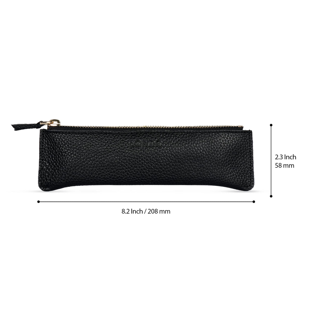 Londo Zippered Genuine Cowhide Leather Pen & Pencil Case — Slim Fountain Pen Holder, Pencil Pouch, Stationery Organizer, Makeup Brush Case, Travel Pouch — Gift for Writers, Students, Teachers, Black