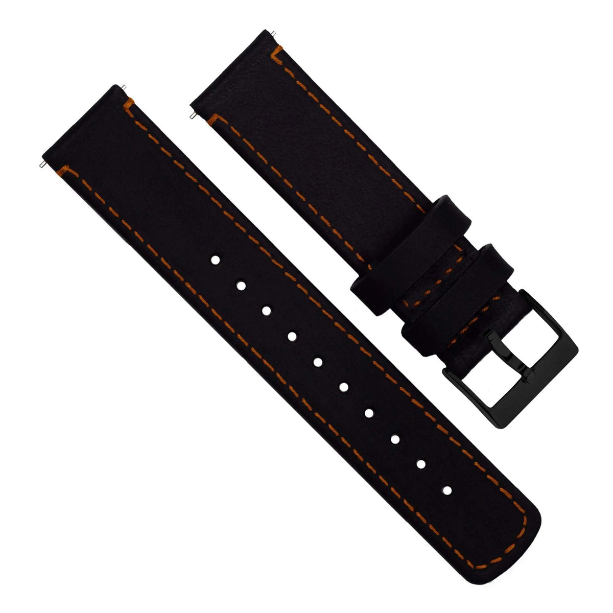 BARTON WATCH BANDS 18mm Black/Orange Stitching Quick Release Leather Black Buckle Watch Band Strap