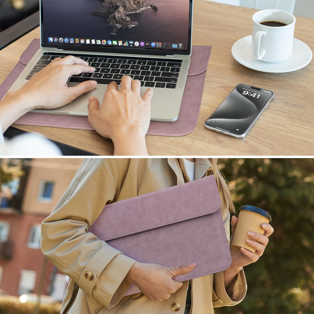 Allinside 13 Inch Laptop Sleeve Case for MacBook Neo A3404 A18 Pro/MacBook Air 13 2018-2026/MacBook Pro 13 2016-2022, Waterproof Matte PU Leather Horizontal Envelope Protective Case Cover, Purple