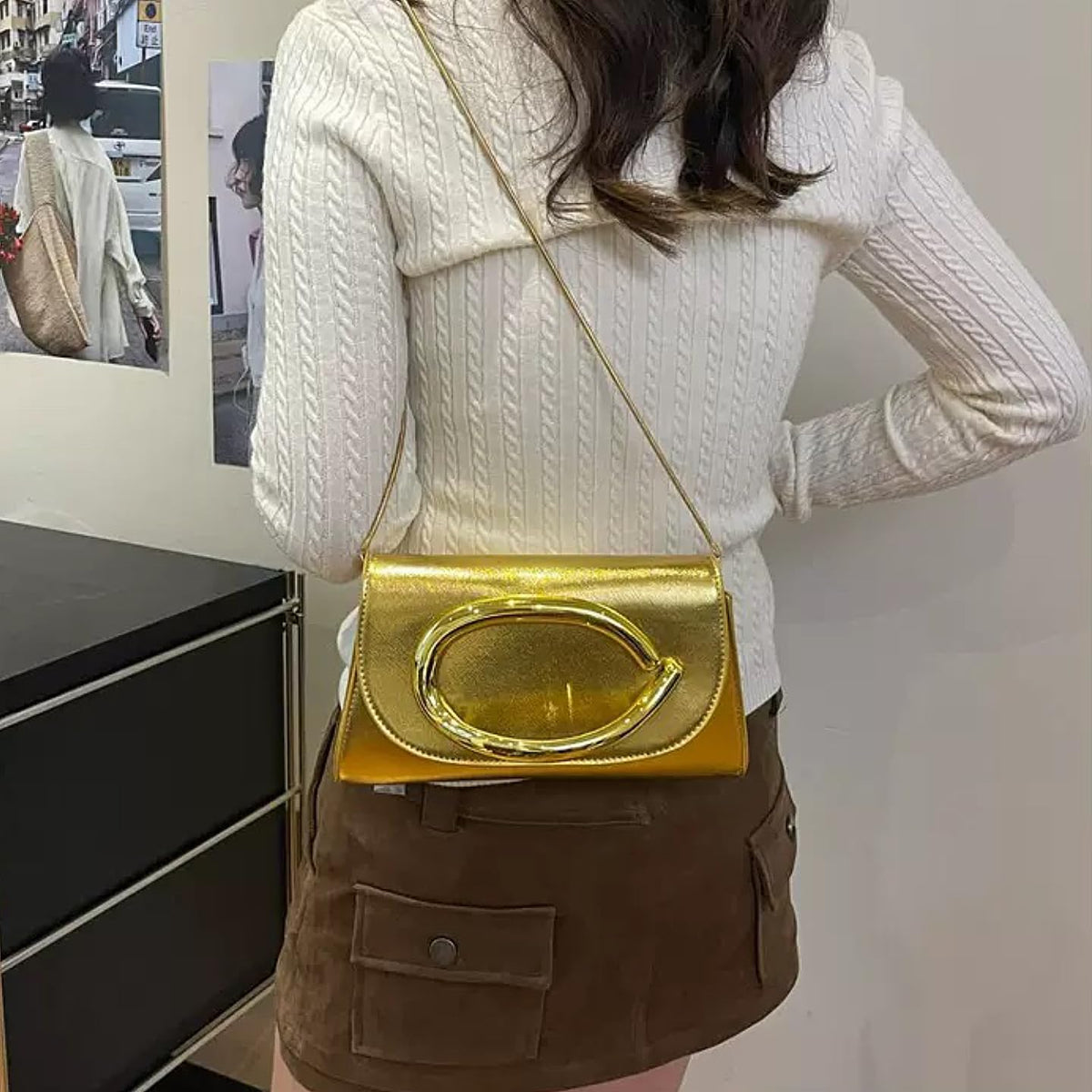 WSTWYC PU Leather Clutch Purses for Women,Glamorous golden and silver Crossbody Handbags Party Clutch Purse (gold)