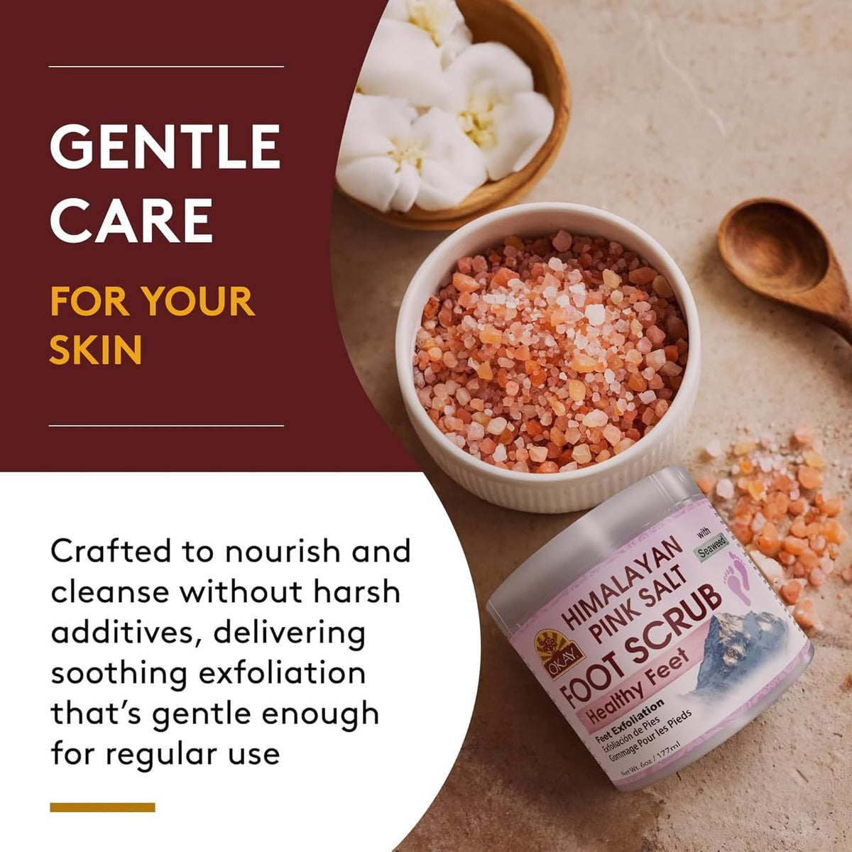 OKAY Himalayan Pink Salt Foot Scrub - Himalayan Salt Scrub, Body Exfoliator for Women and Men, Exfoliating for Feet, Hands & Face, Vegan, Natural Ingredients - 6 oz Jar (Pack of 1)