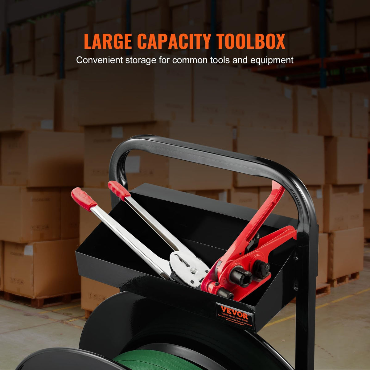 VEVOR Banding Strapping Cart, for PET/PP/Fiber Strapping Coils with 8" or 16" Core Size, Heavy Duty Strapping Dispenser, Equipped with Anti-Retreat Pulleys, Upgrade Brake System, Spacious Tray