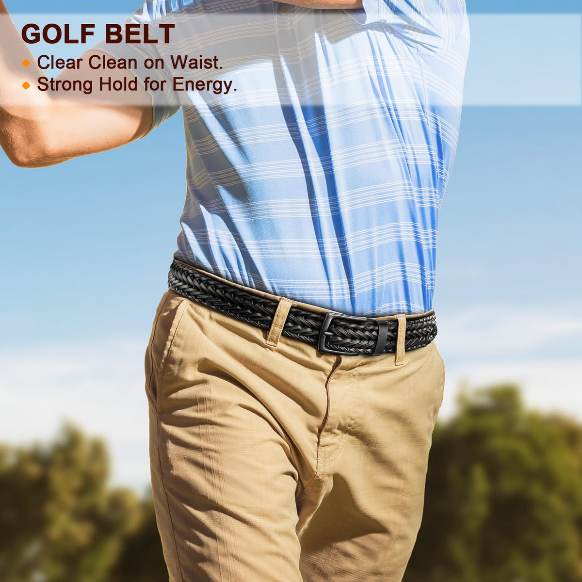 KEMISANT Men Belt, Braided Belt Comfortable For Men Casual Jean Golf 1 3/8"(Black,26"-30" Waist Adjustable)