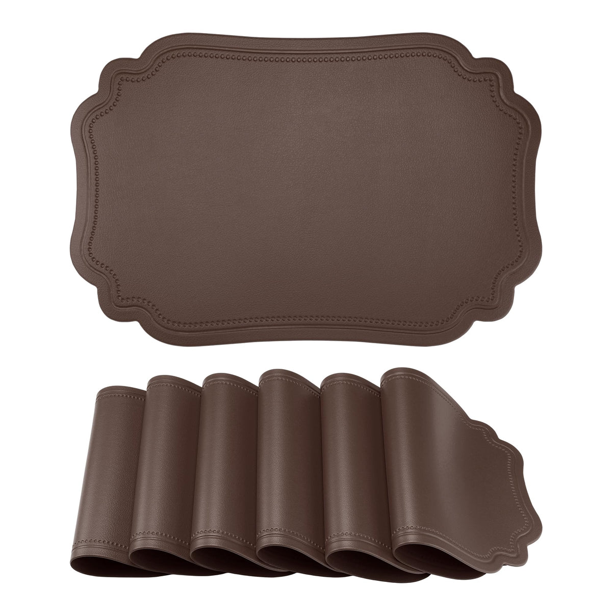 DRMHM Solid Placemats Set of 6 Leather Placemats for Kitchen Dining Table Decor Heat Resistant Table Placemats Sturdy Table Mat 18 * 12inch Coffee