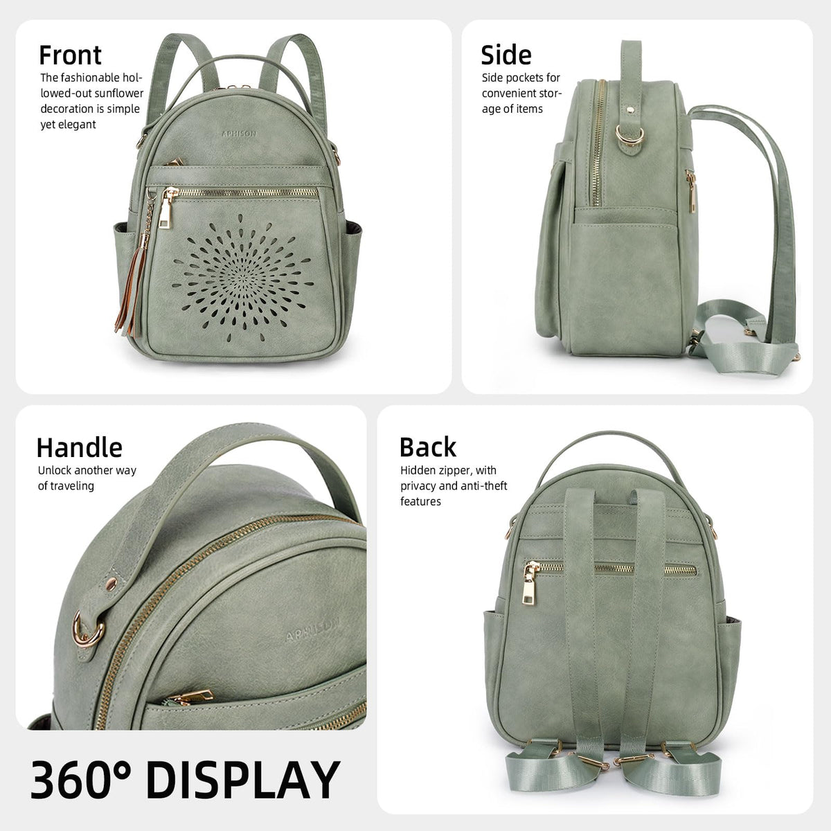 APHISON Small Backpack Purse for Women Cute PU Leather Mini Backpacks Ladies Casual Lightweight Travel Daypack Waterproof