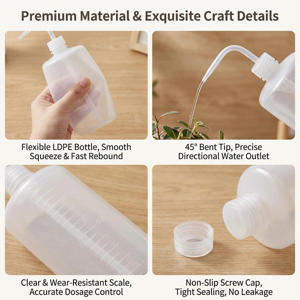 2PCS 1000ml Empty Clear Plastic Plant Flower Succulent Watering Bent Mouth Watering Cans Measuring Squeeze Bottle for Home Garden Use