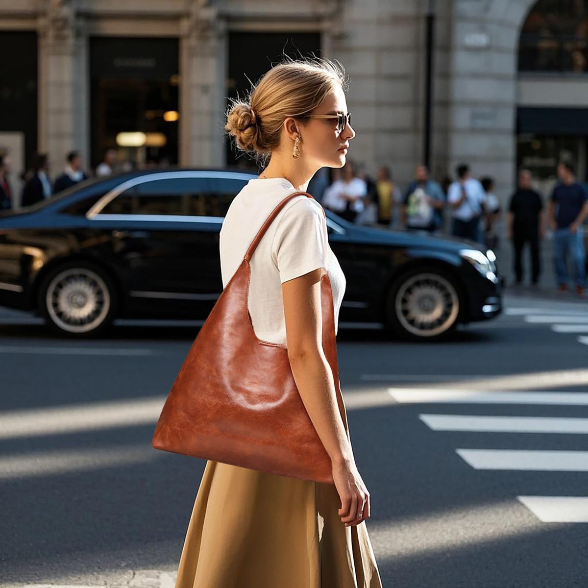 Hobo Bags for Women Retro Vegan Leather Womens Slouchy Large Tote Bag Shoulder Purses Handbag, brown
