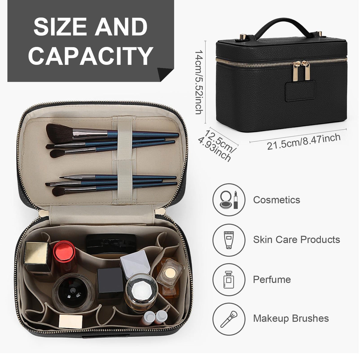 HiTotes Makeup Bag Vanity Case for Women Leather Cosmetic Bag Travel Toiletry Bags Portable Makeup Organizer Case
