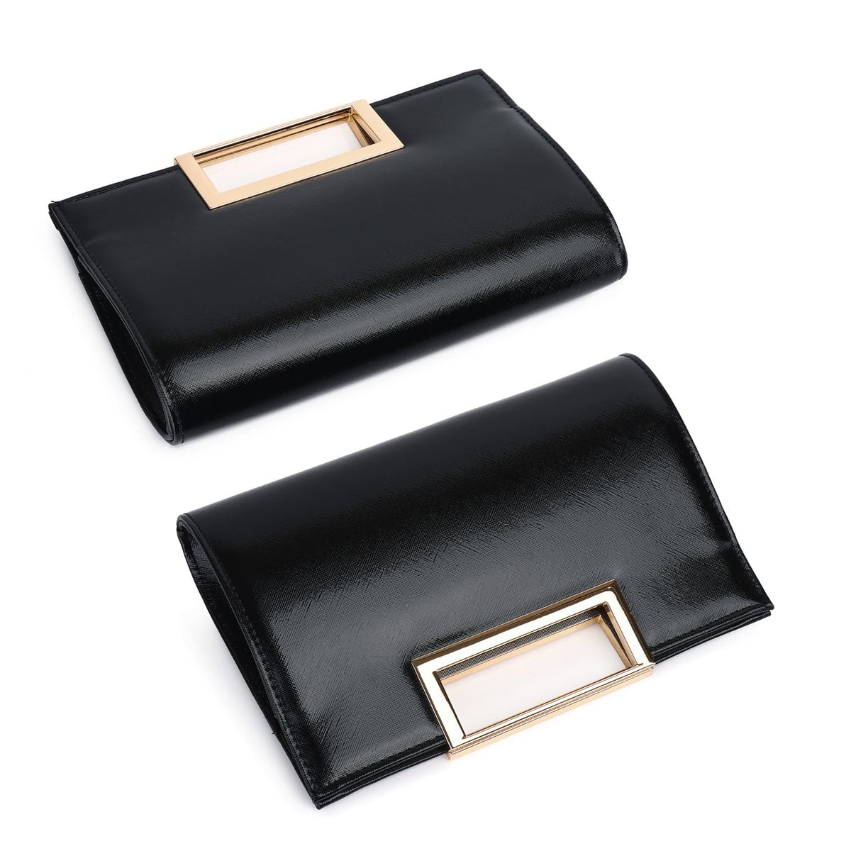 Gurina Evening Clutch Purses for Women Formal Party Clutch Bags Cocktail Prom Fashion PU Leather Shoulder Handbags (BO62 Black)
