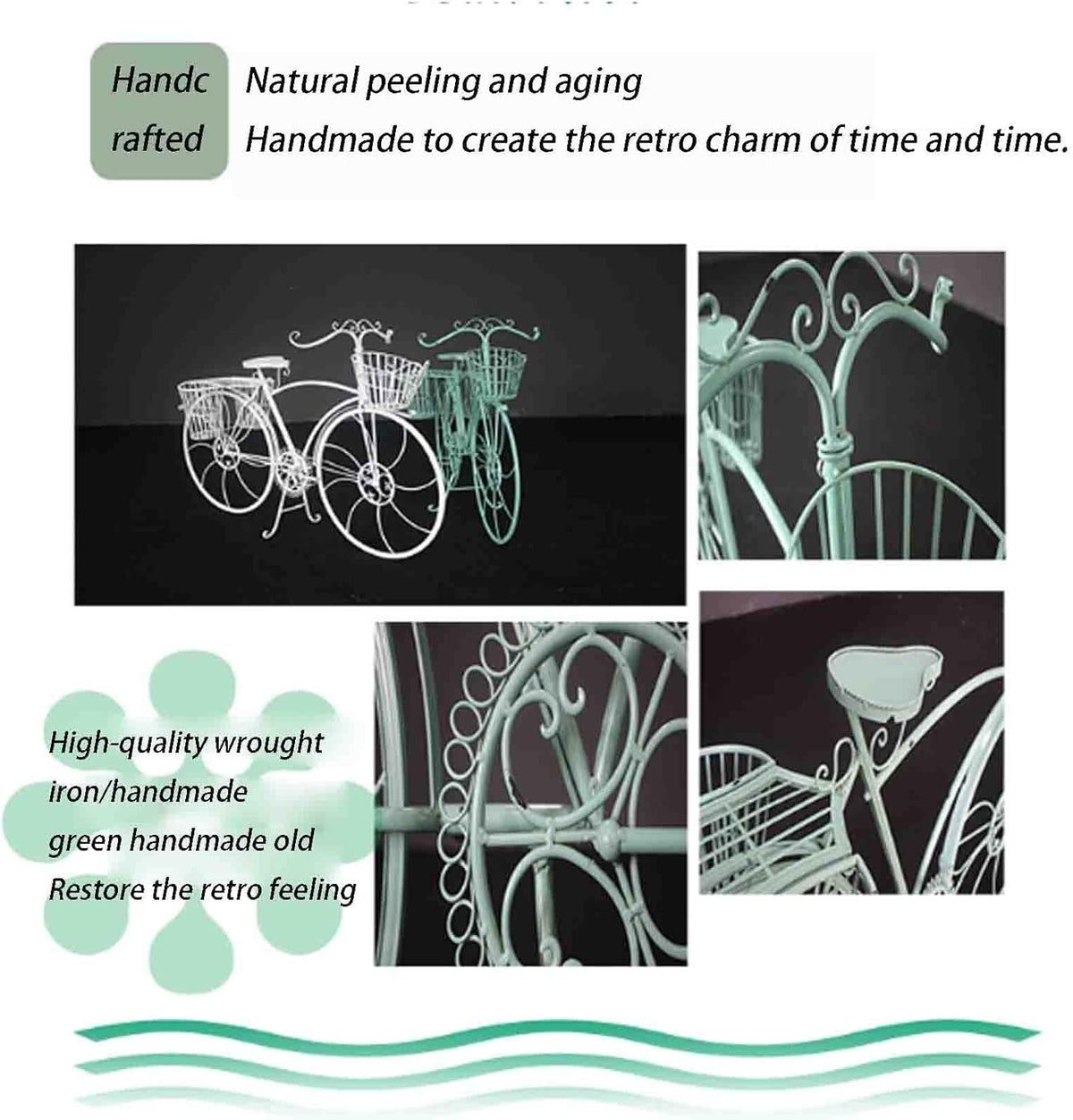 piudoiliy Iron Bicycle Flower Rack, Metal Floor Flowerpot Rack,Outdoor Plant Stand,Great Gift for Plant Lovers,with 3 Baskets (Green)