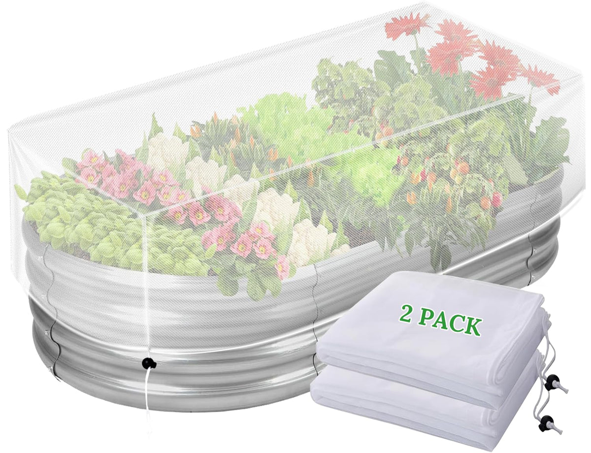 2 Pack Garden Netting for Raised Beds, 4.3x2FT Durable Ultra Fine Mesh Plant Covers with Drawstring to Keep Small Animals Pest Out,Raised Bed Bird Barrier Screen for Protecting Fruits Vegetables Crops