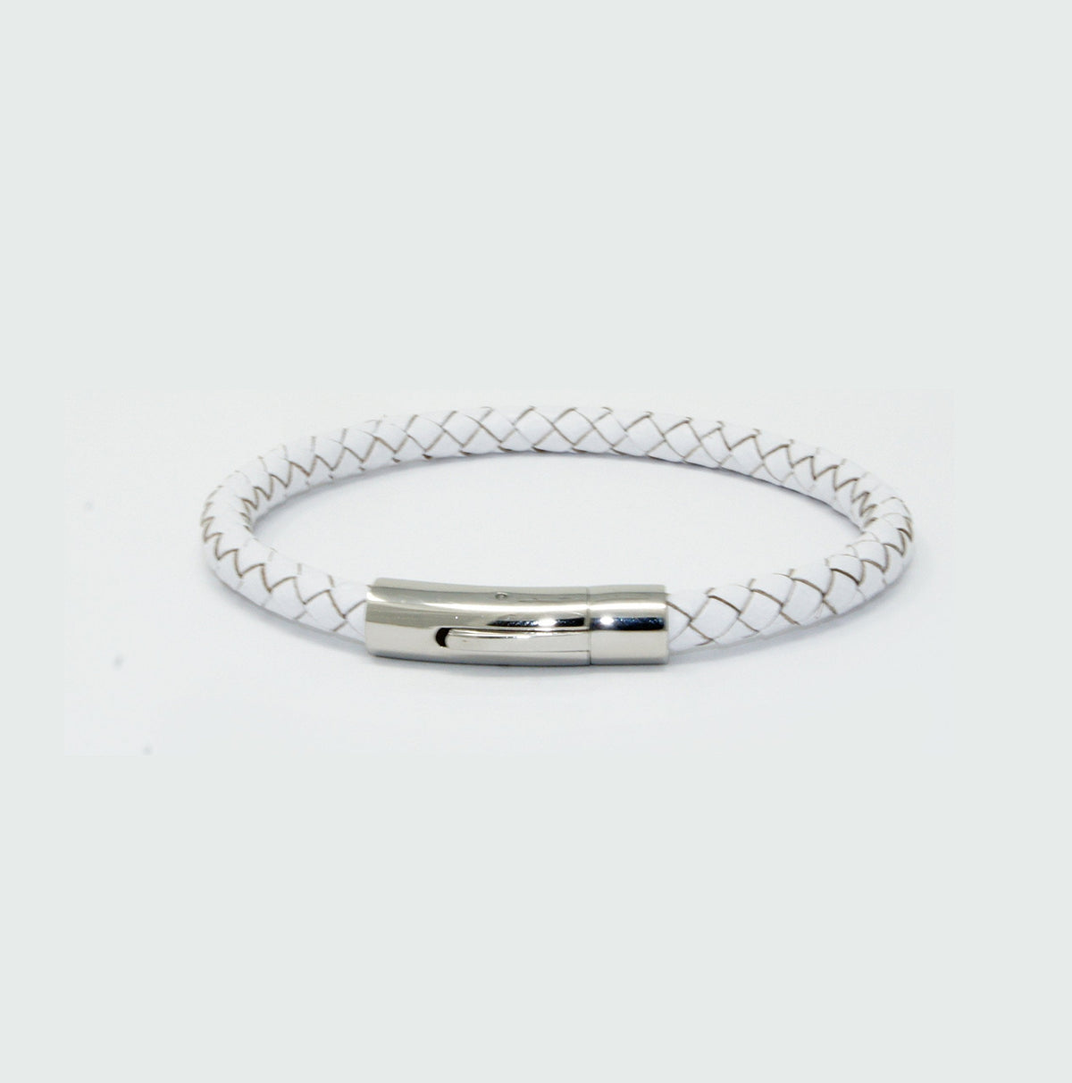 LZD Men Unisex Genuine Leather Braided 6mm Stainless Steel Clasp Bracelet White 7" 8" 9" Inches Clasp4